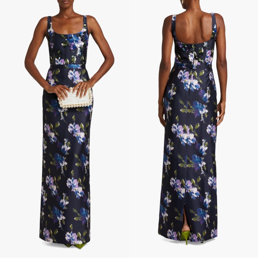 NWT Sachin + Babi Lana Gown in Midnight Corsage, Navy Floral Maxi Dress, size 2